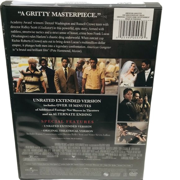 American Gangster DVD 2009 Denzel Washington Not Wrapped But End Seal Intact - Picture 2 of 10